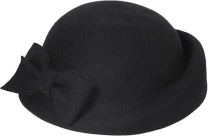 Women Wool Felt Ribbon French Fashion Vintage Millinery Beret Hats Top Cap Ladies Party Wedding Fedoras Chapeau