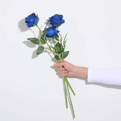Nubry Artificial Silk Rose Flower Bouquet Lifelike Fake Rose for Wedding Home Party Decoration Event Gift 10pcs (Blue)