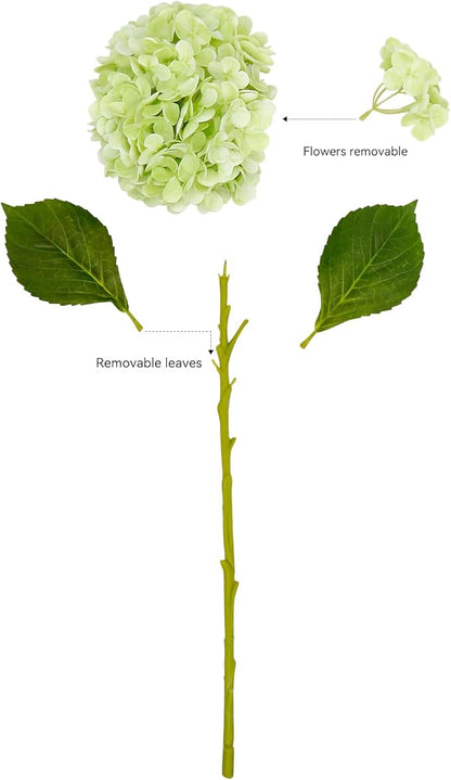 Fake Hydrangea Artificial Flowers with Stems 6 PCS 19.3" Latex Faux Hydrangea Flowers Bulk Real Touch for Vase Indoor Home Decoration Wedding Centerpieces Arrangements (Light Green)