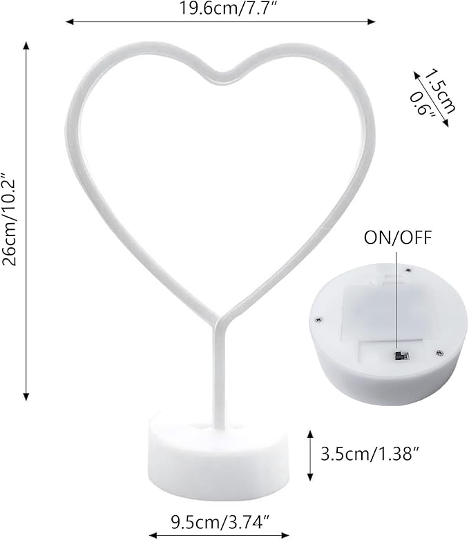 Warm White Heart Neon Sign, Valentines Day Neon Light Battery Operated or USB Powered Valentines Warm White Heart Lights, Table Lamp for Galentines Day Decorations, wedding, Gifts for Women, lover.
