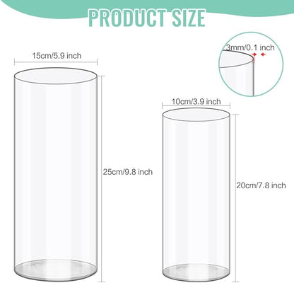Olrla 2 Pack Transparent Acrylic Flower Vase, Height 7.87'' and 9.8'' Shatter Proof Plastic Cylinder Vase for Flower Arrangement, Wedding Centerpieces, DIY