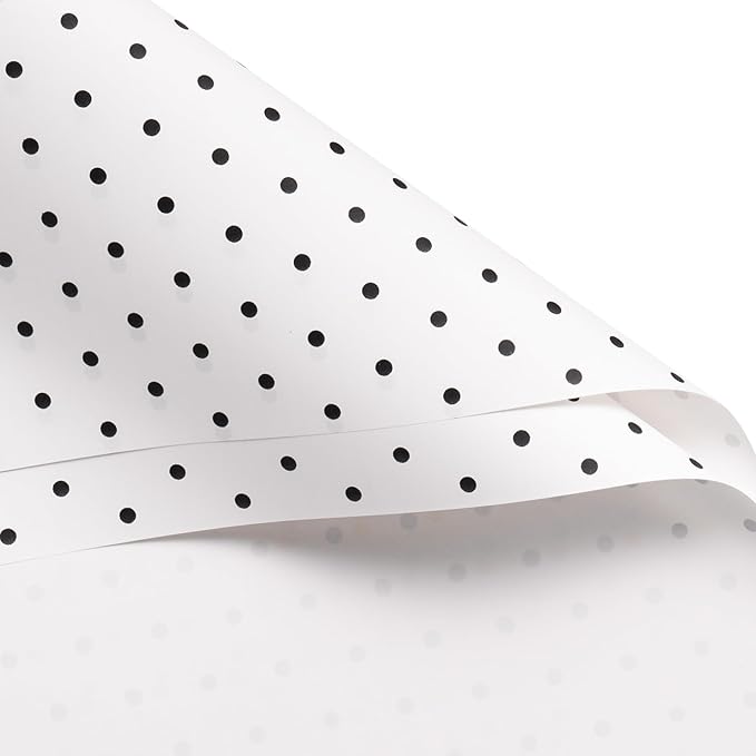 WRAPAHOLIC 20 Sheets Flower Wrapping Paper - 22.4 x 22.4 inch White and Black Polka Dots Water-Resistant Floral Bouquet Wrapping Paper, Florist Supplies Packaging for Wedding Birthday Gift DIY