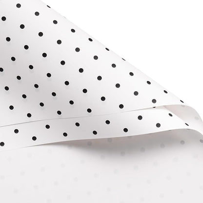 WRAPAHOLIC 20 Sheets Flower Wrapping Paper - 22.4 x 22.4 inch White and Black Polka Dots Water-Resistant Floral Bouquet Wrapping Paper, Florist Supplies Packaging for Wedding Birthday Gift DIY