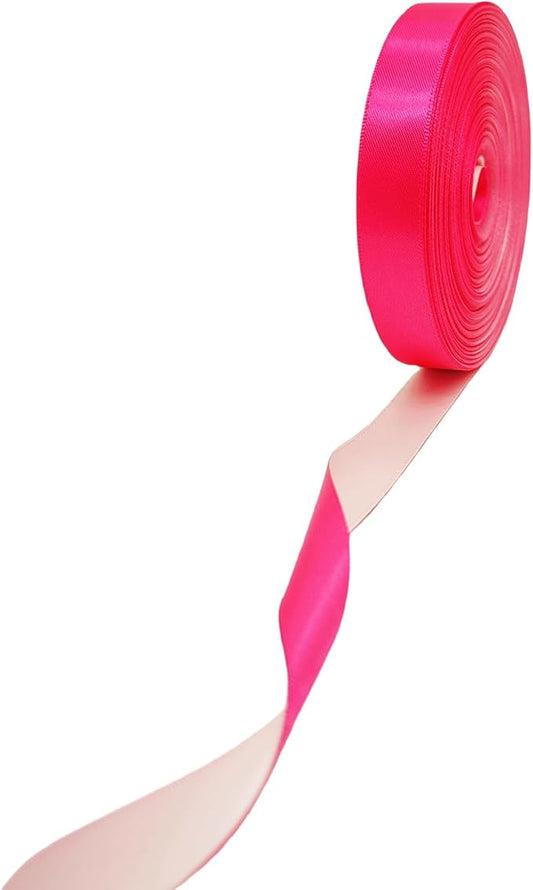 5/8 Ribbon, Hot Pink & Sand Beige Two-Tone Double Faced Satin Ribbon for Gift Wrapping, Flower Bouquet, Bow, Hair, Wedding, DIY Crafts, Holiday Party Decorations, 30 Yards Total