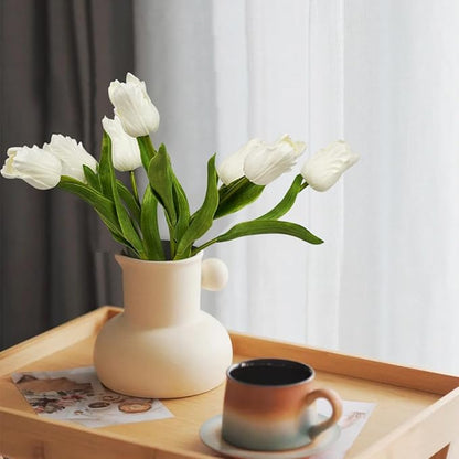 Melorca&Guilla Artificial Flowers,24Pcs 13.5inch White Tulips Fake Flowers,Real Touch Faux Flowers,Spring Décor Fake Tulips for Wedding Kitchen Shop Office Home Décor (24, White Tulip)