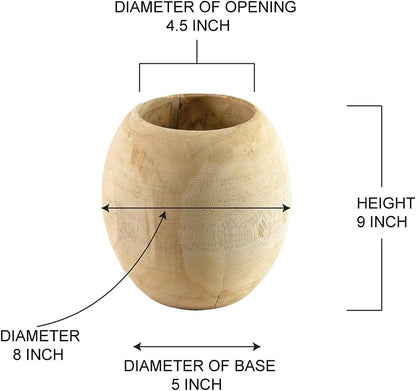 Serene Spaces Living Teak Essence Vase - Handcrafted Natural Wood Vase, Perfect for Artificial, Dried, and Fresh Flowers, Unique Rustic Decor Piece for Home or Office, Gift Idea (Large -Pack of 6)