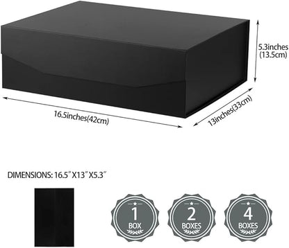 1 Pcs Matte Black Extra Large Gift Box with Lid, 16.5x13x5.3 Inches, Hard Magnetic Giant Gift Boxes for Presents Clothes Robe Wedding Dress Sweater,Reusable Foldable Bridesmaid Proposal Box
