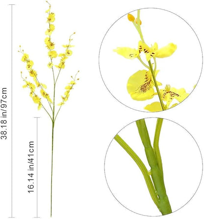 Kisflower 12Pcs Yellow Artificial Orchids Flowers, Dried Silk Orchids, Fake Orchids Flowers Silk Faux Dancing Orchids Bouquet for DIY Indoor Outdoor Wedding Party Home Kitchen Office Decoration