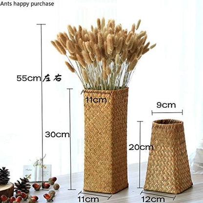 Natural Seaweed Weave Basket Pastoral Rattan Vase Bamboo Weaving Room Flower Arranger Gypsophila Dried Flower Vase Decoration (B)