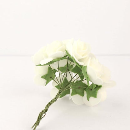 Efavormart 48 Roses | 4" Tall Ivory Real Touch Artificial DIY Foam Rose Flowers with Stem, Craft Rose Buds