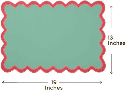 Folkulture Christmas Placemats | Set of 4, 13 x 19 Inches 100% Cotton Boho Place Mats or Heat Resistant Table Mats | Red Placemat or Green Table Place Mats | Christmas Table Decorations
