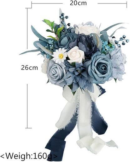 S_SSOY Wedding Bouquet Bride,Bride Bridal Bouquet Bridesmaid Artificial Flowers for Ceremony Anniversary Party Bridal Shower Decoration Wedding Bouquets (Blue)
