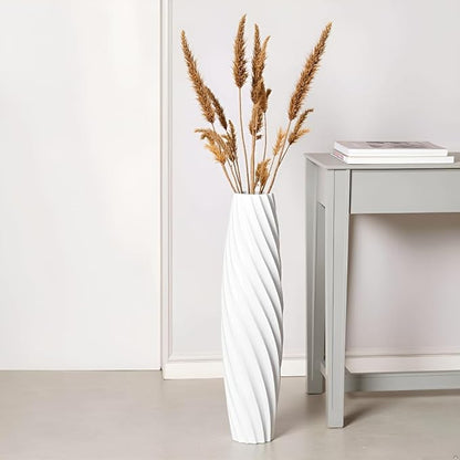 Tall Floor Vase, 23.6 inches Tall Vases Sturdy, Luxury, Textured for Decorative Branches Dried Flowers, Floor Vase for Rustic, Living Room, Shelf Decor (White)