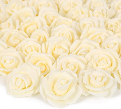 Artificial Rose Flower Heads, 100pcs Cream Yellow Roses Artificial Flower Foam Rose for DIY Wedding Bouquets Centerpieces Arrangements Party Baby Shower Home Decor (Stemless,Cream Yellow)