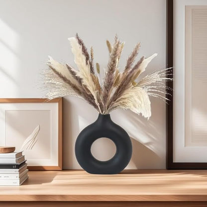 Modern Donut-Shaped Decorative Vases, Handmade Minimalist Boho ins Style, Modern Vase for Home Decor for Wedding Dinner Table Party Living Room Office Bedroom (Black, Small)