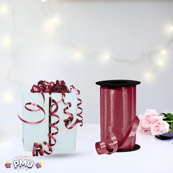 PMU Curling Ribbon - Crimped Texture Curling Ribbons for Gift Box, Birthday Party Decorations, Festival Art Craft & Christmas Décor - Burgundy Marsala 3/8 Inch X 250 Yards, Pkg/1