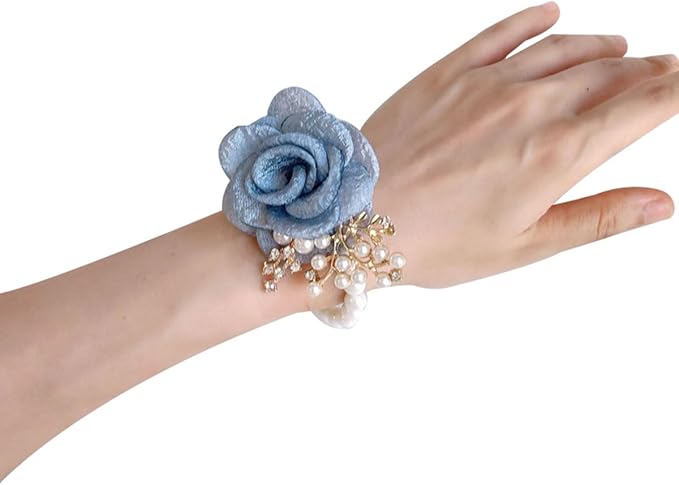 1PCS Wedding Wrist Flower,Bridesmaid Bride Wrist Flower Corsage Decoration Hand Flowers,Lake Blue