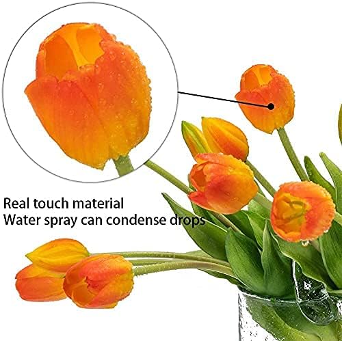 15pcs Artificial Tulips Flowers, Real Touch Latex Bouquet, Fake Tulips for Office Wedding Party Home Kitchen Garden Decoration(Orange,15pcs)