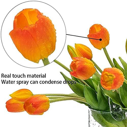 15pcs Artificial Tulips Flowers, Real Touch Latex Bouquet, Fake Tulips for Office Wedding Party Home Kitchen Garden Decoration(Orange,15pcs)