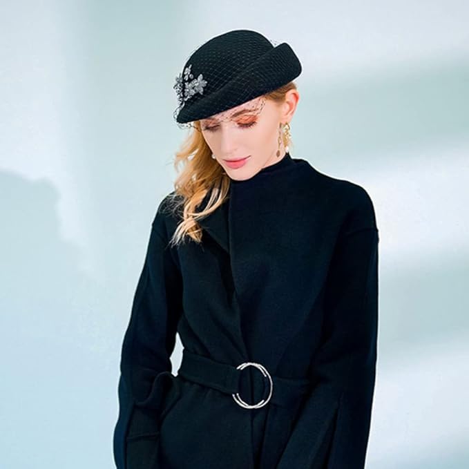 Women Wool Felt Ribbon French Fashion Vintage Millinery Beret Hats Top Cap Ladies Party Wedding Fedoras Chapeau