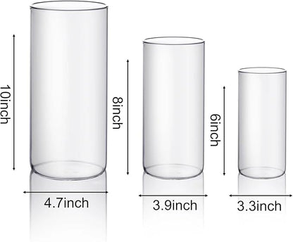 PHOSPHOR Hurricane Candle HoldersFor Pillar Candle Clear Glass Cylinder Centerpieces Vases Table Decoration Centerpiece Floral Room Decor Clear Seeded Bubbles Living Dining Kitchen 3 Pieces