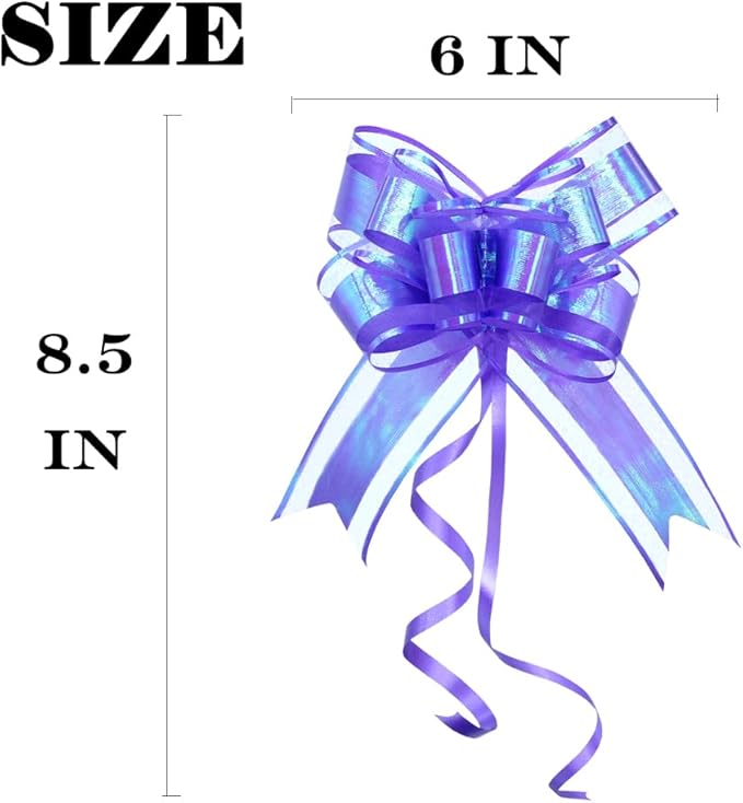 Iridescent Purple Gift Bows – Decorative Pull Ribbon Bows for Gift Wrapping, Halloween, Weddings, Birthday Parties, Crafts & Packaging – 6 inches, 10 PCS