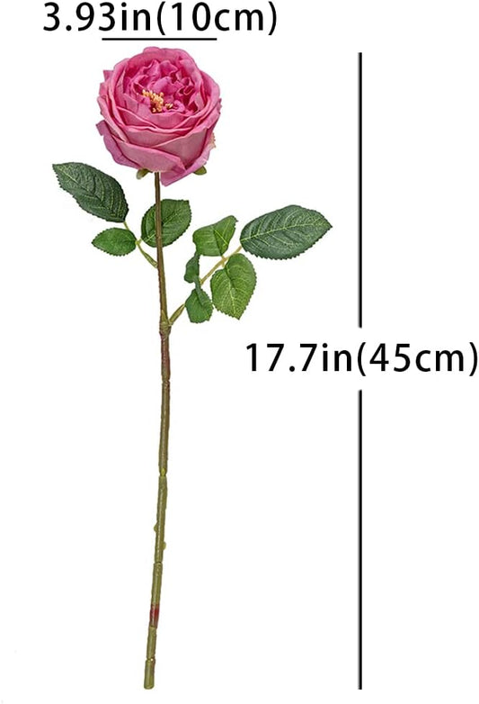 Fake Flowers for Decoration Home Decor Real Touch Artificial Flowers Austin Rose Peony Latex Fake Flower Living Room Decoration Vivid Pink Roses Peonies (Rose red 4pcs)