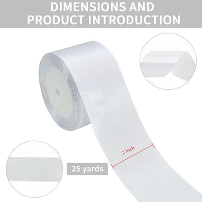 TONIFUL 2 Inch x 25 Yards Wide White Satin Ribbon Solid Fabric Ribbon for Gift Wrapping Crafts Chair Sash Eternal Flower Invitation Cards Hair Bows Sewing Party Wedding Decoration Halloween Christmas