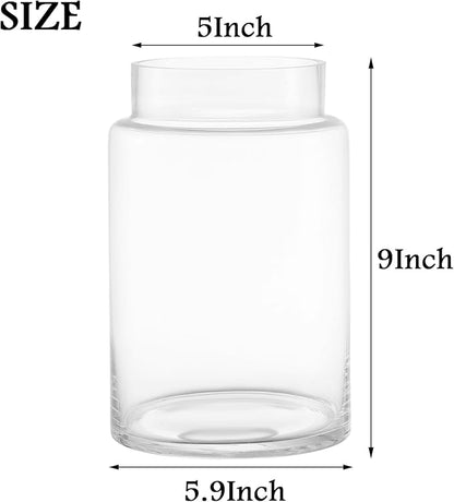 Large Glass Vase, 9 Inch Clear Glass Vase for Flowers, Large Flower Vases for Bouquet, Tall Wide Mouth Vases for Home, Wedding, Living Room, Coffe Table, Office Decor