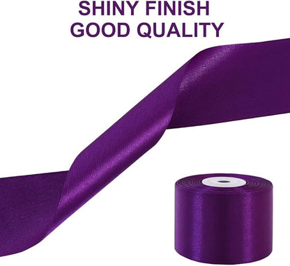 TONIFUL 2 in x 25 Yds Wide Dark Purple Satin Ribbon Solid Fabric Ribbons Roll for Crafts Chair Sash Valentine's Day Gift Wrapping Invitation Cards Floral Hair Bows Sewing Party Wedding Car Decoration