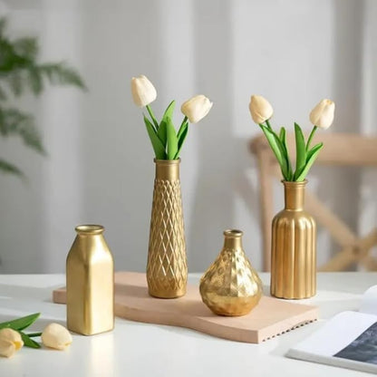 Set of 4 Gold Bud Vases - Small Gold Vases for Centerpieces, Elegant Glass Decorative Bud Vase for Wedding, Home, Table Decor with Vintage Golden Finish