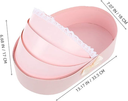 KOMBIUDA Valentine Day Bouquet Packaging Box Pink Floral Cradle Shape Box Half-open Design for Flower Arrangements Shower Anniversary Wedding