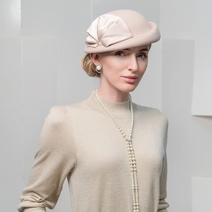 Women Wool Felt Ribbon French Fashion Vintage Millinery Beret Hats Top Cap Ladies Party Wedding Fedoras Chapeau