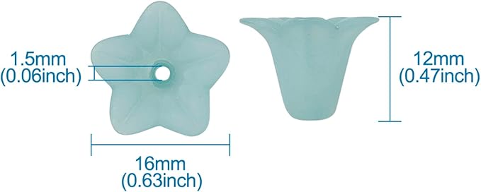 Crafans 50Pcs Frosted Acrylic Flower Beads 17.5x12x1.5mm Transparent Floral Pendants Clear Flower Bead Caps Loose End Spacer Beads for Jewelry Making (Light Cyan)