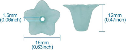 Crafans 50Pcs Frosted Acrylic Flower Beads 17.5x12x1.5mm Transparent Floral Pendants Clear Flower Bead Caps Loose End Spacer Beads for Jewelry Making (Light Cyan)