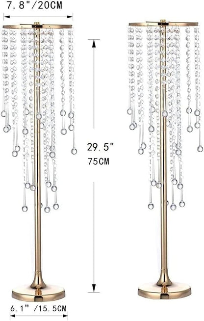 29.5in Elegant Tall Gold Wedding Centerpiece Stand, 2Pcs Metal Flower Candle Holder with Sparkling Crystal Beads,for Wedding Party Event, Birthday,Reception, Home Décor