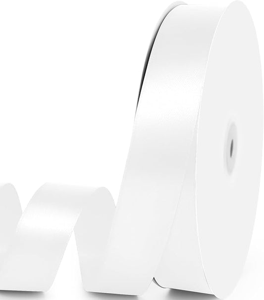 1" x 100 Yards Satin Ribbon - White Silk Ribbon with Spool - Ideal for Gift Wrapping, Floral Bouquets, Crafts, Wedding Party Decorations, Christmas and Sewing Projects