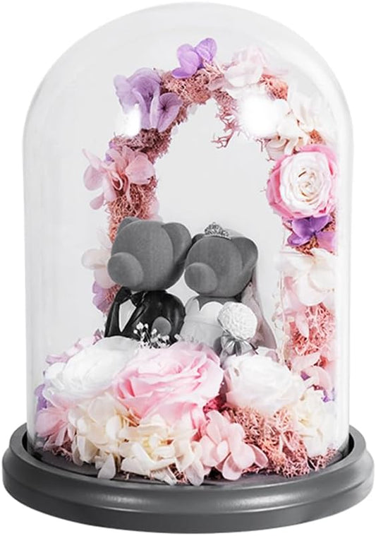 JoyFlower Preserved Flower Rose Gift Rose Bear Gift Box, Wedding Gifts for Friend, Teddy Bear Rose Gift Box for Wedding Decortion, Rose Bear Gift for Women, Flower Bear Gift for Wedding Decor