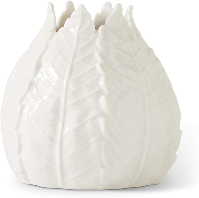 5 Inch White Ceramic Leaf Vase
