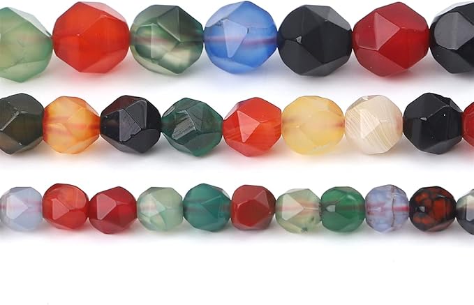 Faceted Natural Colorful Agate Stone Round Beads 8mm 36cm/Strand for Jewelry Making