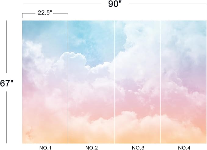 Cliouar-Sun and Cloud Background with a Pastel Colored Wall Mural Wallpaper Peel and Stick 90" x 67"