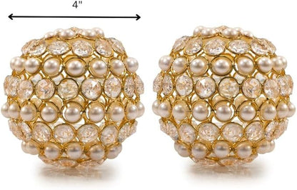 Modern Day Accents 3978 Facetas Perla 4" Gold Cristal & Pearl Spheres - Set of 2, Home Decor, Coffee Table Decor, Decorative Balls, Gem Sphere Ball, Modern Home Decor, Bowl fillers, Gemstone