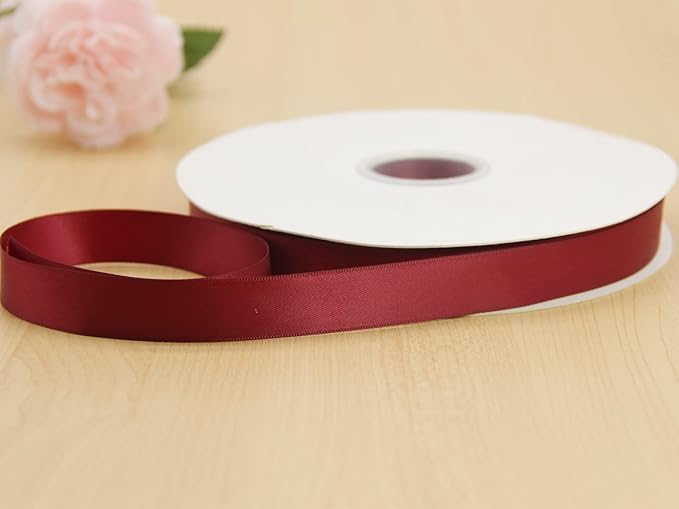 Maroon Double Faced Satin Ribbon 7/8 Inch - 100 Yards Continuous Soft Gift Wrapping Package Ribbon for Invitations, Flower Bouquets, Weddings, Bows, Hair, DIY Crafts, Party & Christmas Deco