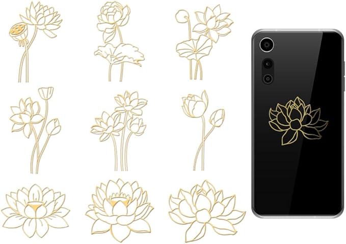 OLYCRAFT 9Pcs Golden Metal Stickers 1.6x1.6 Inch Gold Flower Sticker Lotus Flower Theme Self Adhesive Stickers Lotus Blossom Metal Crafts Sticker for DIY Scrapbooking DIY Crafts Resin Decoration