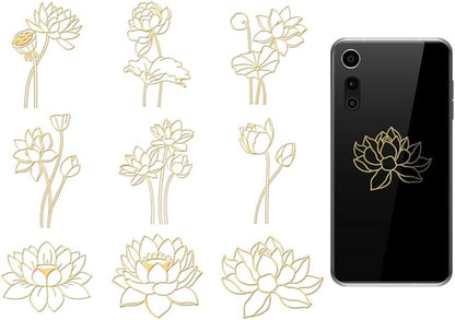 OLYCRAFT 9Pcs Golden Metal Stickers 1.6x1.6 Inch Gold Flower Sticker Lotus Flower Theme Self Adhesive Stickers Lotus Blossom Metal Crafts Sticker for DIY Scrapbooking DIY Crafts Resin Decoration