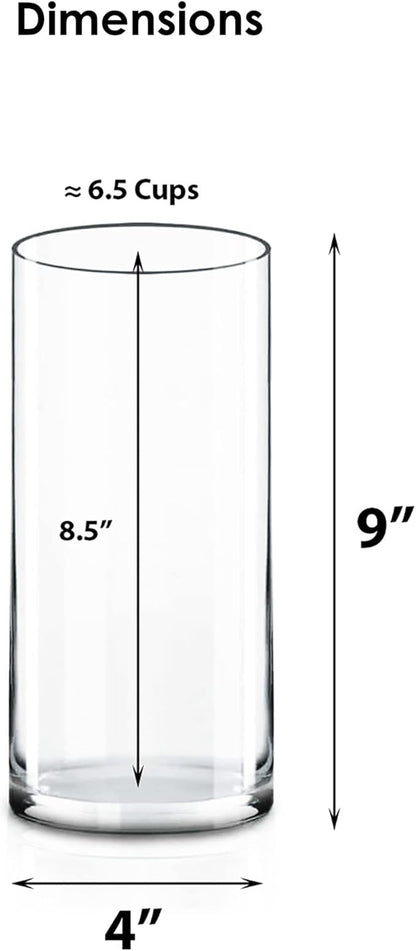 CYS Excel Clear Glass Cylinder Vase (H:9" D:4") Flower Vase Centerpieces Hurricane Floating Candle Holder