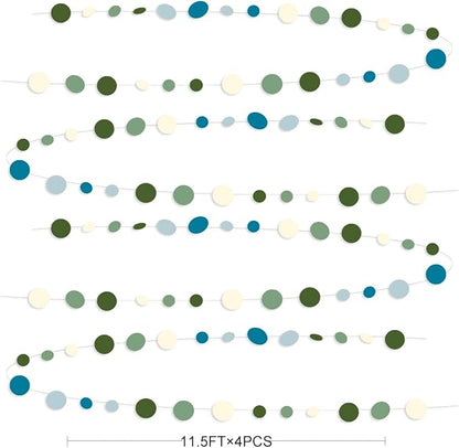 Sage Green and Dusty Blue Party Decorations Polka Dots Garlands Hanging Paper Circle Dots Streamer for Men Boy Birthday Baby Shower Wedding Engagement Retirement Silly Goose Party Decorations Supplies