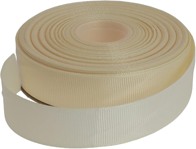 Solid Grosgrain Ribbon 25 Yard Each Roll 100% Polyester Woven Edge (1", Beige)