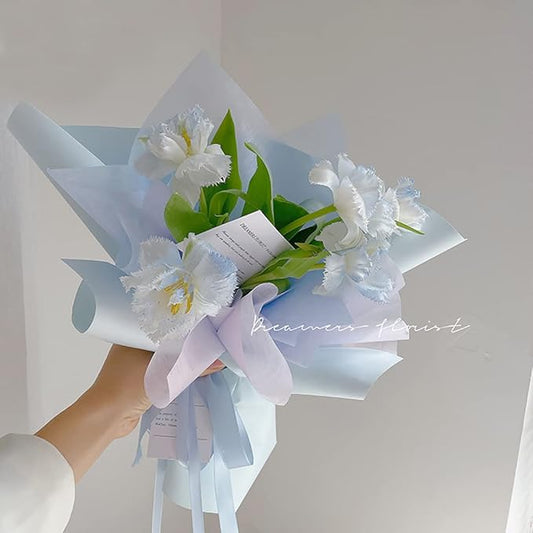 FWSA WRAPS Blue Korean Floral Wrapping Paper Rolls for Bouquet Waterproof Thick Gift Box Packaging, DIY Craft Decorative Paper 23.23 x 288 inches (Color 7 (Light Blue))