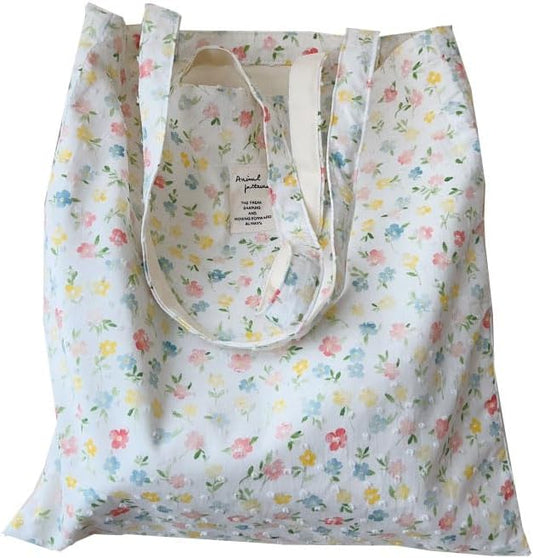 Cotton Canvas Tote Bag Reusable Soft Grocery Cloth Bag Floral Shoulder Bag for Beach Travel Shopping